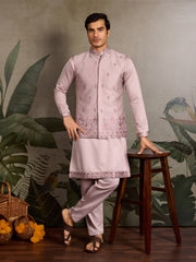 Boutique Style Unique Light Pink Kurta Koti Set for Men