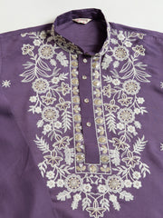Pastel Purple Embroidered Viscose Silk Kurta Set