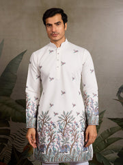 White Embroidered Work Kurta for Groom Wedding Look⭐⭐⭐⭐⭐