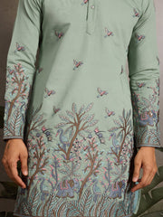 Embroidered Pista Green Wedding Kurta for Mens⭐⭐⭐⭐⭐