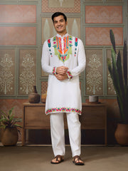 White Traditional Designer Festival Wear Kurta for Men