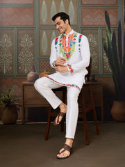 White Traditional Designer Festival Wear Kurta for Men