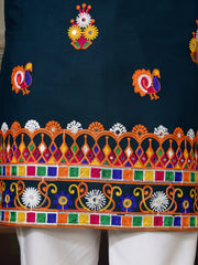 Teal Blue Mirror Work Embroidered Kurta