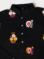 Black Multicolor Embroidered Mirror Work Kurta