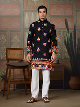 Black Multicolor Embroidered Mirror Work Kurta