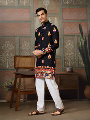 Black Multicolor Embroidered Mirror Work Kurta