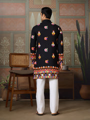Black Multicolor Embroidered Mirror Work Kurta