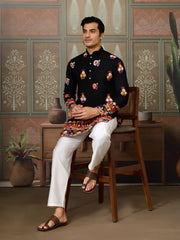 Black Multicolor Embroidered Mirror Work Kurta