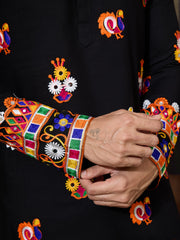 Black Multicolor Embroidered Mirror Work Kurta