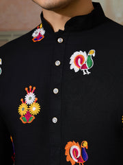 Black Multicolor Embroidered Mirror Work Kurta