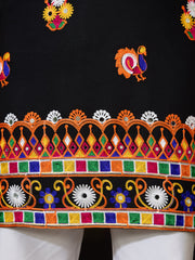 Black Multicolor Embroidered Mirror Work Kurta