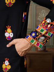 Black Multicolor Embroidered Mirror Work Kurta