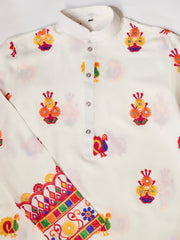 White Multicolor Embroidered Festive Kurta