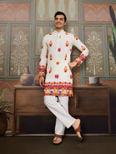 White Multicolor Embroidered Festive Kurta