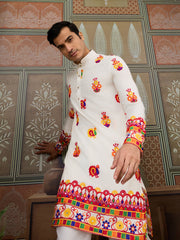 White Multicolor Embroidered Festive Kurta