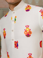 White Multicolor Embroidered Festive Kurta