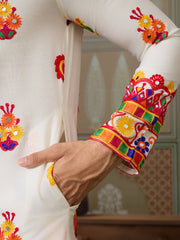 White Multicolor Embroidered Festive Kurta