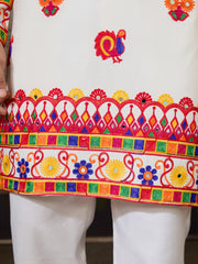 White Multicolor Embroidered Festive Kurta