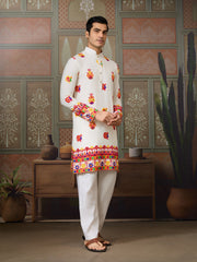 White Multicolor Embroidered Festive Kurta