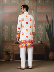White Multicolor Embroidered Festive Kurta