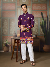 Royal Purple Embroidered Kurta for Men | Festive & Ethnic Wear