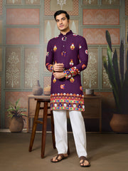 Royal Purple Embroidered Kurta for Men | Festive & Ethnic Wear