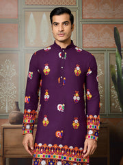 Royal Purple Embroidered Kurta for Men | Festive & Ethnic Wear