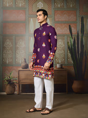 Royal Purple Embroidered Kurta for Men | Festive & Ethnic Wear