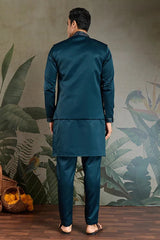 Teal Blue Embroidered Kurta Koti Set for Men ⭐⭐⭐⭐⭐
