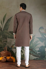 Wedding Functions Chocolate Gray Embroidered Kurta