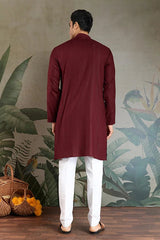 Traditional Maroon Mirror Embroidered Kurta with Dupatta