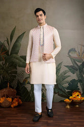 Traditional Beige Kurta Set with Koti Jacket