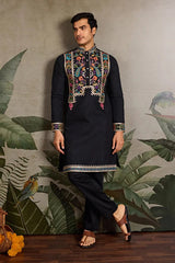 Designer Black Embroidered Mens Kurta for Wedding