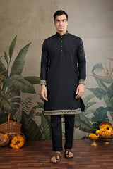 Designer Black Kurta with Embroidered Koti – Elegant Style