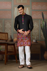 Black Cotton Silk Traditional Ready Kurta for Navratri