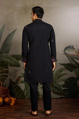 Black Mirror Work with Embroidered Kurta Set for Men
