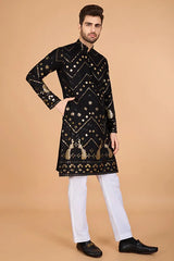 Black Viscose Rayon Men's Kurta Stylish & Comfortable kurta long