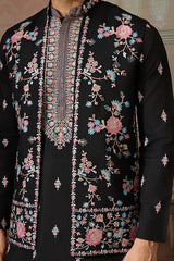 Black Mens Kurta with Stylish Koti for Wedding Wear