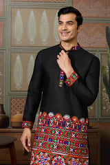 Black Cotton Silk Traditional Ready Kurta for Navratri