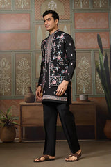 Black Mens Kurta with Stylish Koti for Wedding Wear