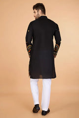 Black Viscose Silk Men's Designer Kurta Online