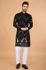 Black Viscose Rayon Men's Kurta Stylish & Comfortable kurta long