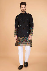 Black Viscose Silk Men's Designer Kurta Online