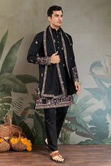 Classic Black Kurta Pajama for Men with Rich Embroidery