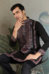 Designer Premium Embroidered Black Silk Kurta for Men