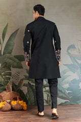 Classic Black Kurta Pajama for Men with Rich Embroidery