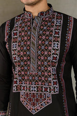 Designer Premium Embroidered Black Silk Kurta for Men