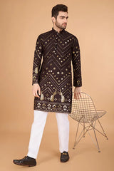 Brown Designer Men's Kurta – Viscose Rayon Fabric