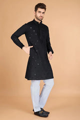 Stylish Black Kurta for Men with Thread Work Design