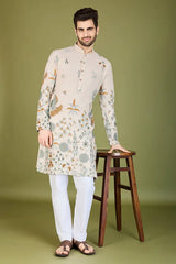 Ivory Viscose Rayon Designer Men's Kurta Online